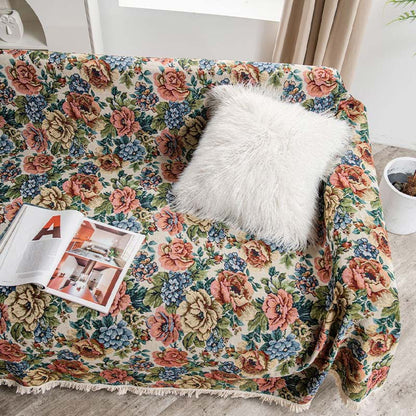 Brighthowl Countryside Rose Print Tassel Sofa Protector