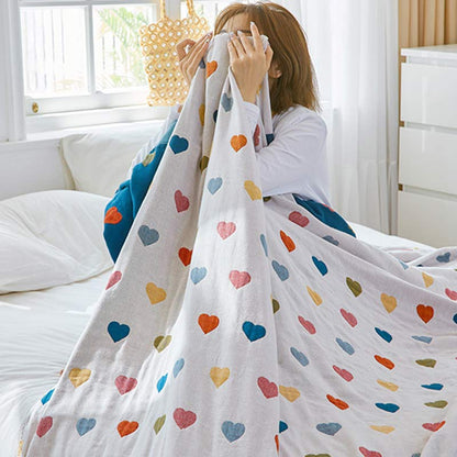 Brighthowl Colorful Hearts Cotton Gauze Reversible Quilt