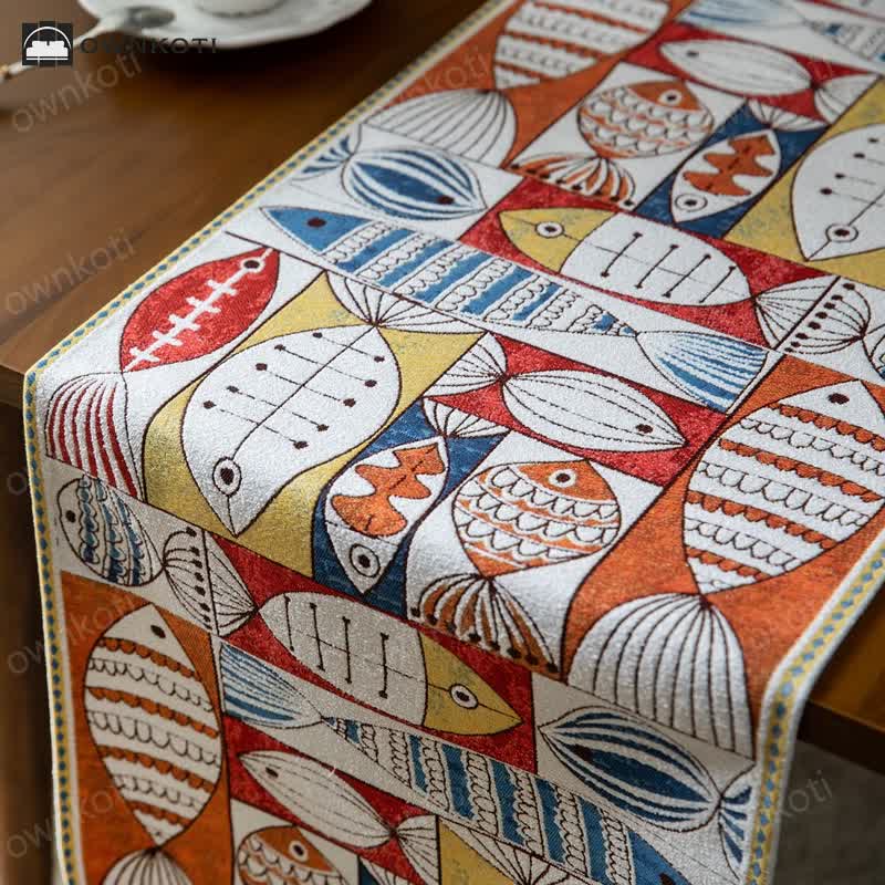 Brighthowl Fish Chenille Tassel Decorative Table Runner