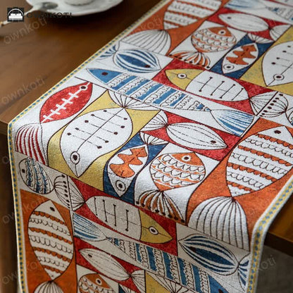 Brighthowl Fish Chenille Tassel Decorative Table Runner