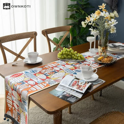 Brighthowl Fish Chenille Tassel Decorative Table Runner