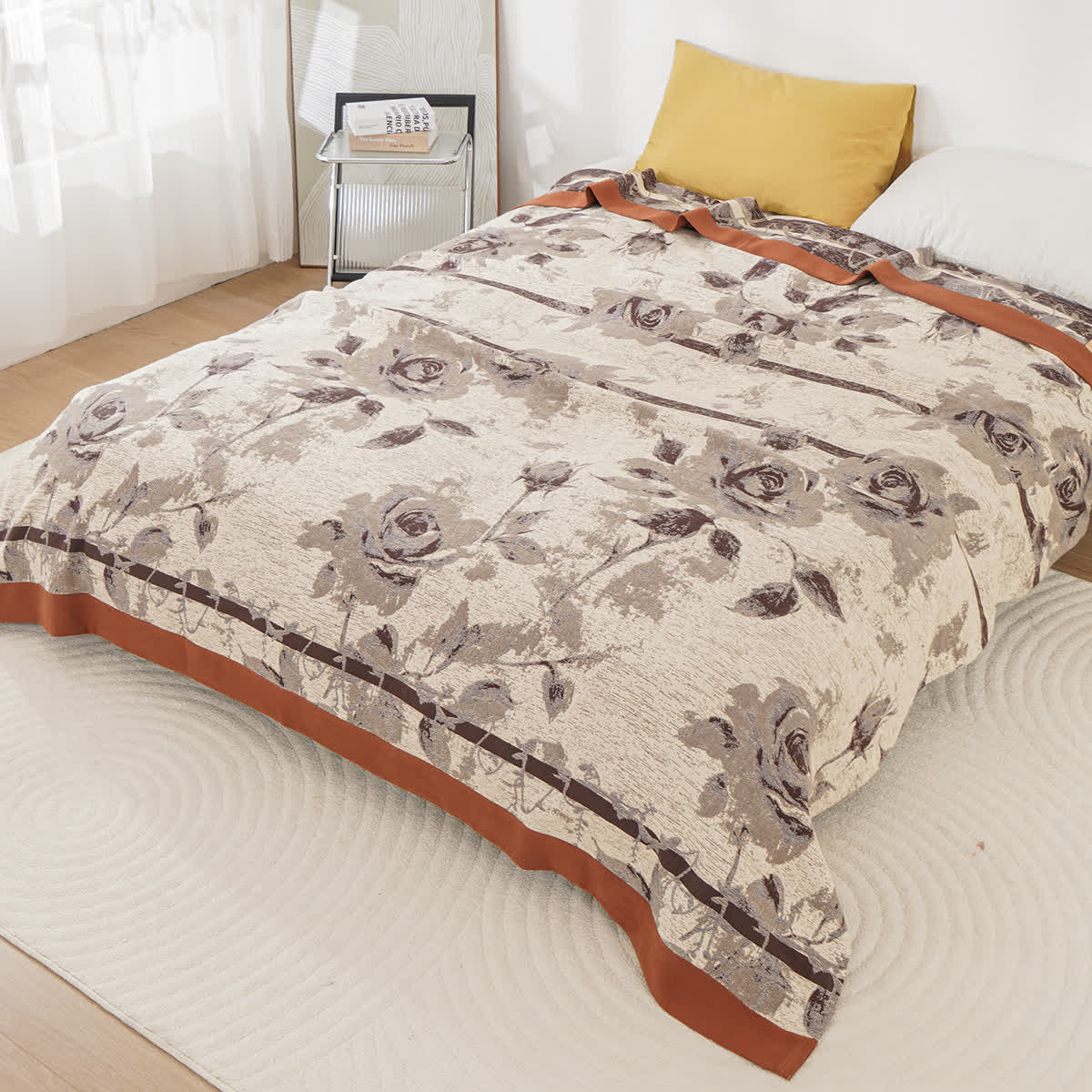 Brighthowl Cotton Gauze Rose Print Comfy Blanket