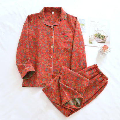 Brighthowl Rose Flower Cotton Lapel Nightwear Set