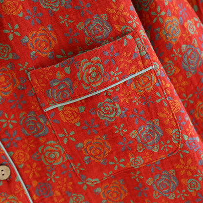 Brighthowl Rose Flower Cotton Lapel Nightwear Set