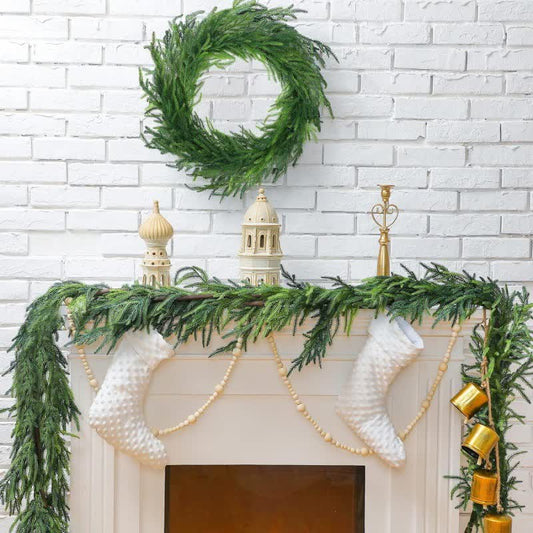 Brighthowl Christmas Artificial Faux Norfolk Pine Mantel Decor