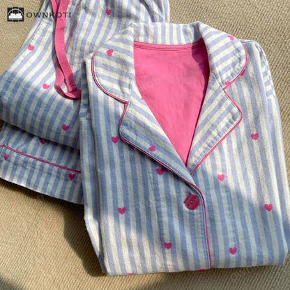 Brighthowl Sweet Heart Print Striped Pajama Set