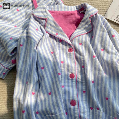 Brighthowl Sweet Heart Print Striped Pajama Set