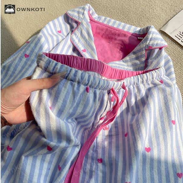 Brighthowl Sweet Heart Print Striped Pajama Set