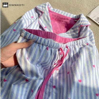 Brighthowl Sweet Heart Print Striped Pajama Set