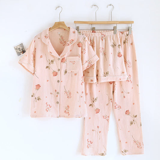 Brighthowl Rural Rose Cardigan Cotton Gauze Pajama Set(3PCS)