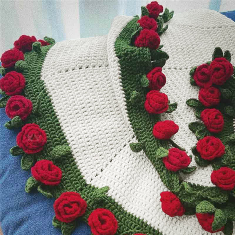 Brighthowl Handmade Crochet Rose Blanket Bouquet