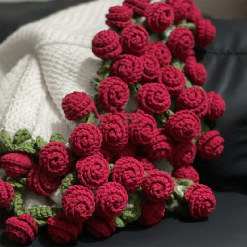 Brighthowl Handmade Crochet Rose Blanket Bouquet