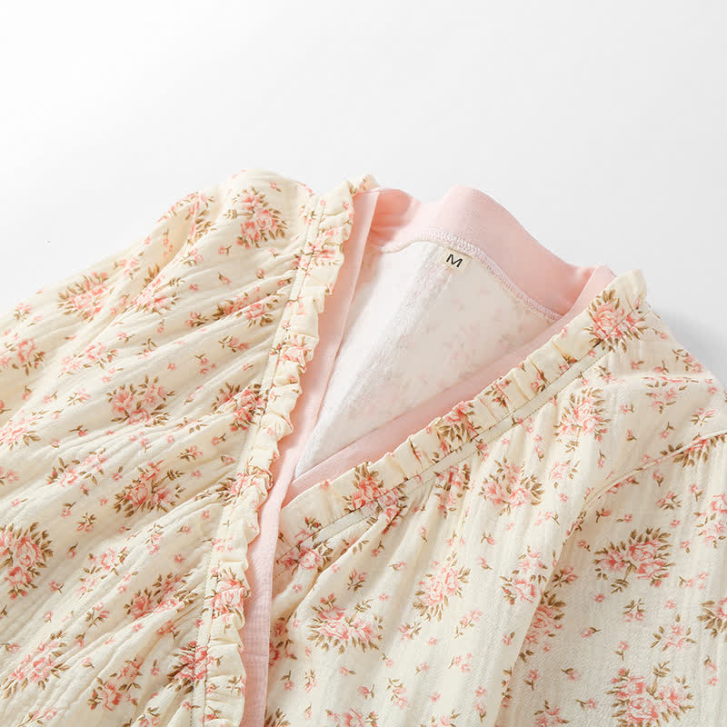 Brighthowl Cotton Double Gauze Floral Long Sleeve Nightdress