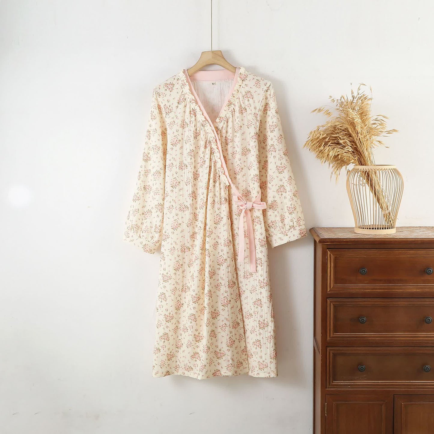 Brighthowl Cotton Double Gauze Floral Long Sleeve Nightdress