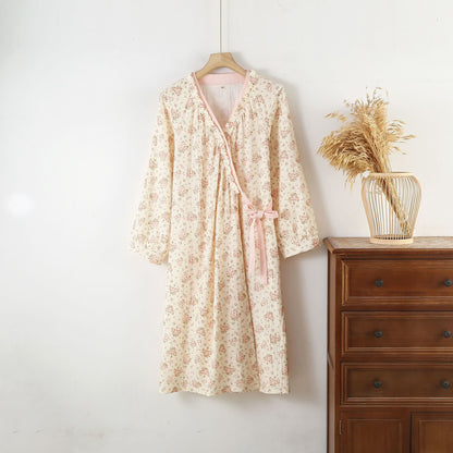 Brighthowl Cotton Double Gauze Floral Long Sleeve Nightdress