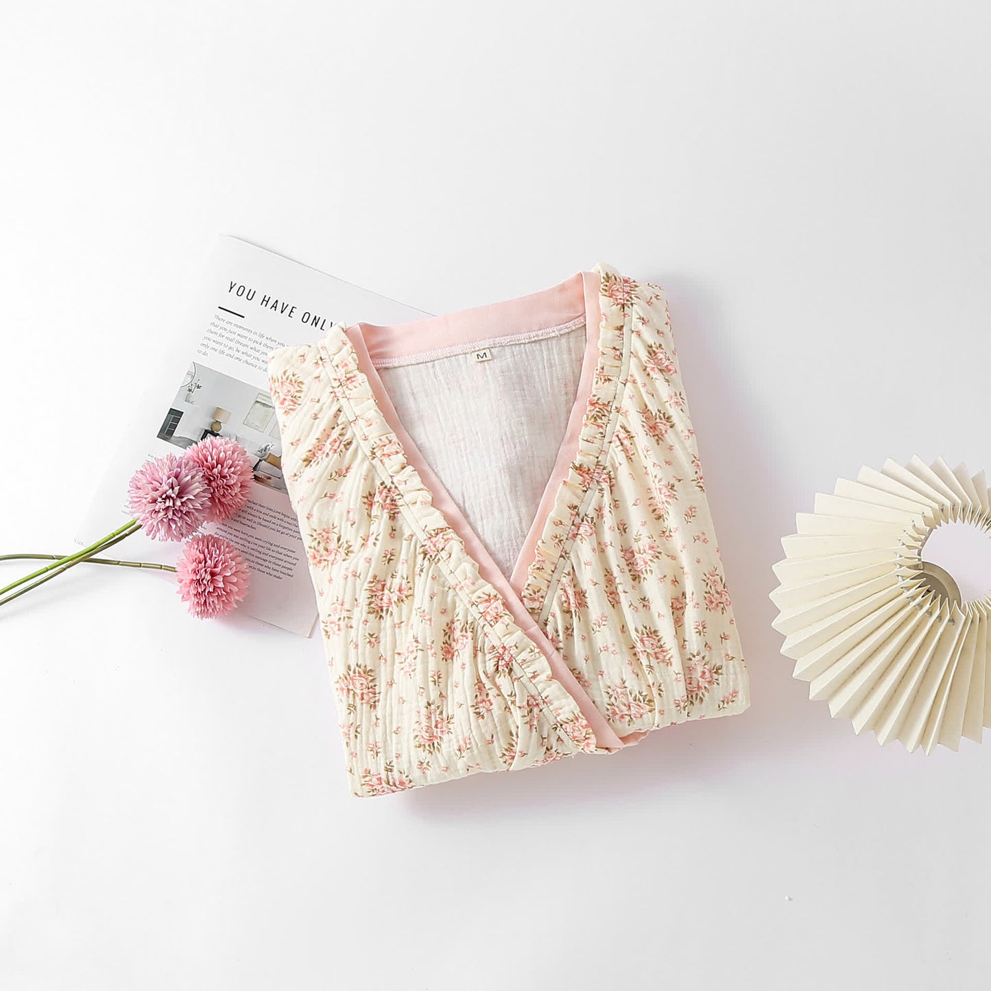 Brighthowl Cotton Double Gauze Floral Long Sleeve Nightdress