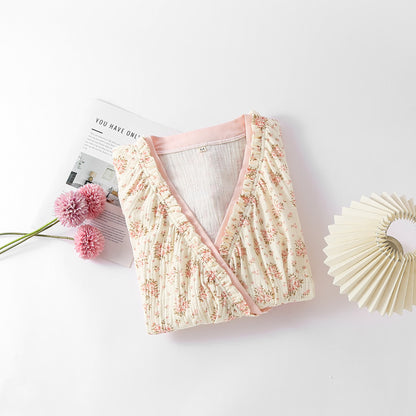 Brighthowl Cotton Double Gauze Floral Long Sleeve Nightdress