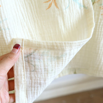 Brighthowl Plant Cotton Gauze Long Sleeve Nightgown with Pocket