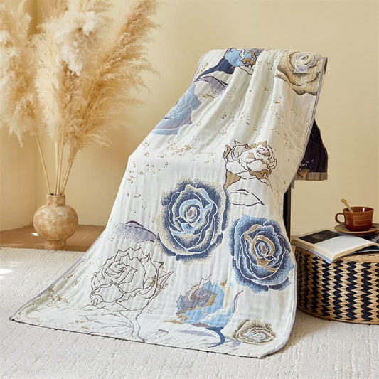 Brighthowl Rose Print Cotton Gauze Absorbent Quick Dry Bath Towel