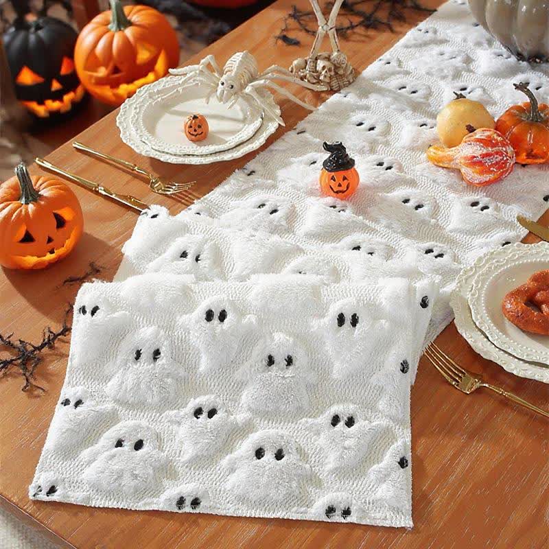 Brighthowl Halloween Plush Ghost Embroidered Table Runner