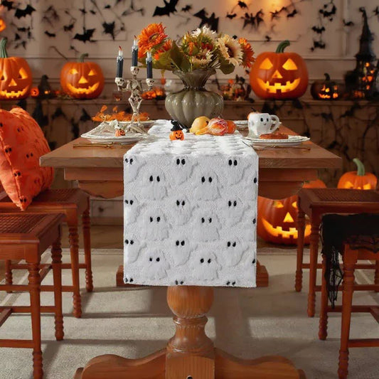 Brighthowl Halloween Plush Ghost Embroidered Table Runner