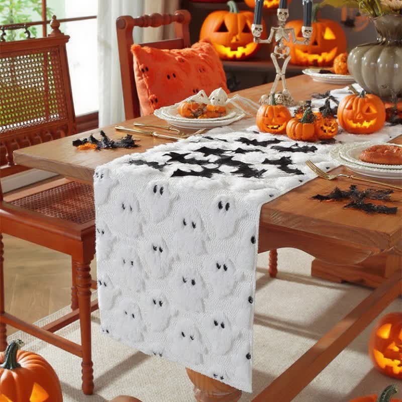 Brighthowl Halloween Plush Ghost Embroidered Table Runner