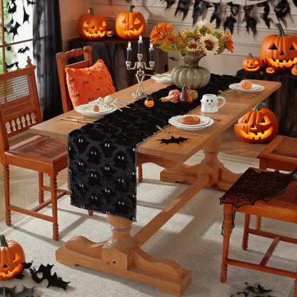 Brighthowl Halloween Plush Ghost Embroidered Table Runner