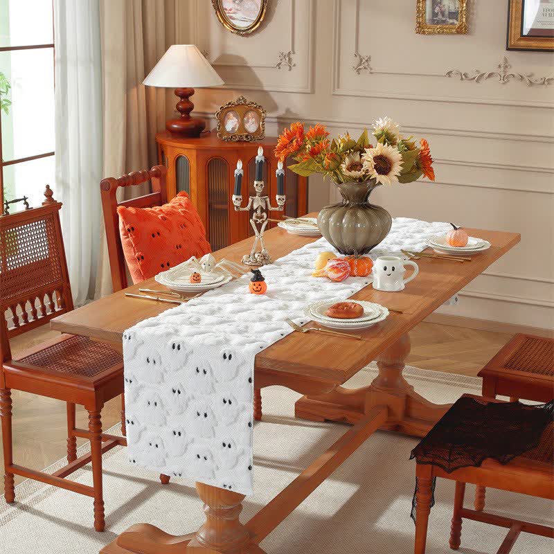 Brighthowl Halloween Plush Ghost Embroidered Table Runner