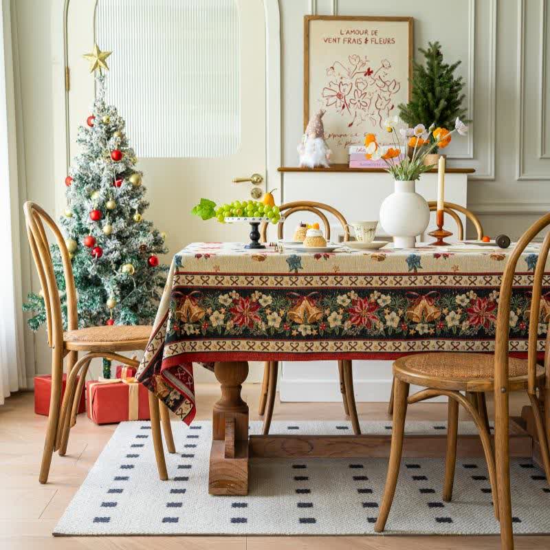 Brighthowl Christmas Bell Floral Jacquard Tablecloth
