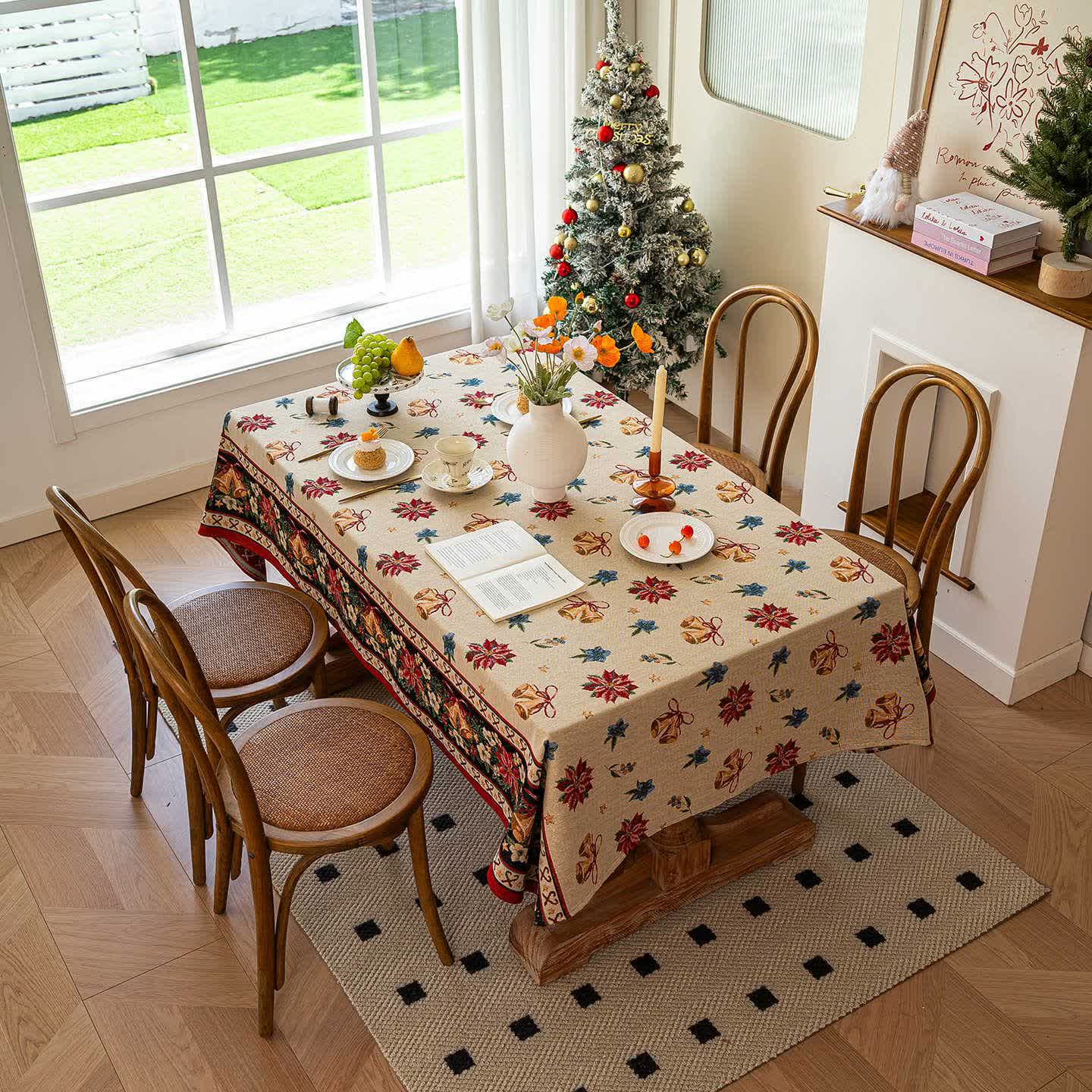Brighthowl Christmas Bell Floral Jacquard Tablecloth