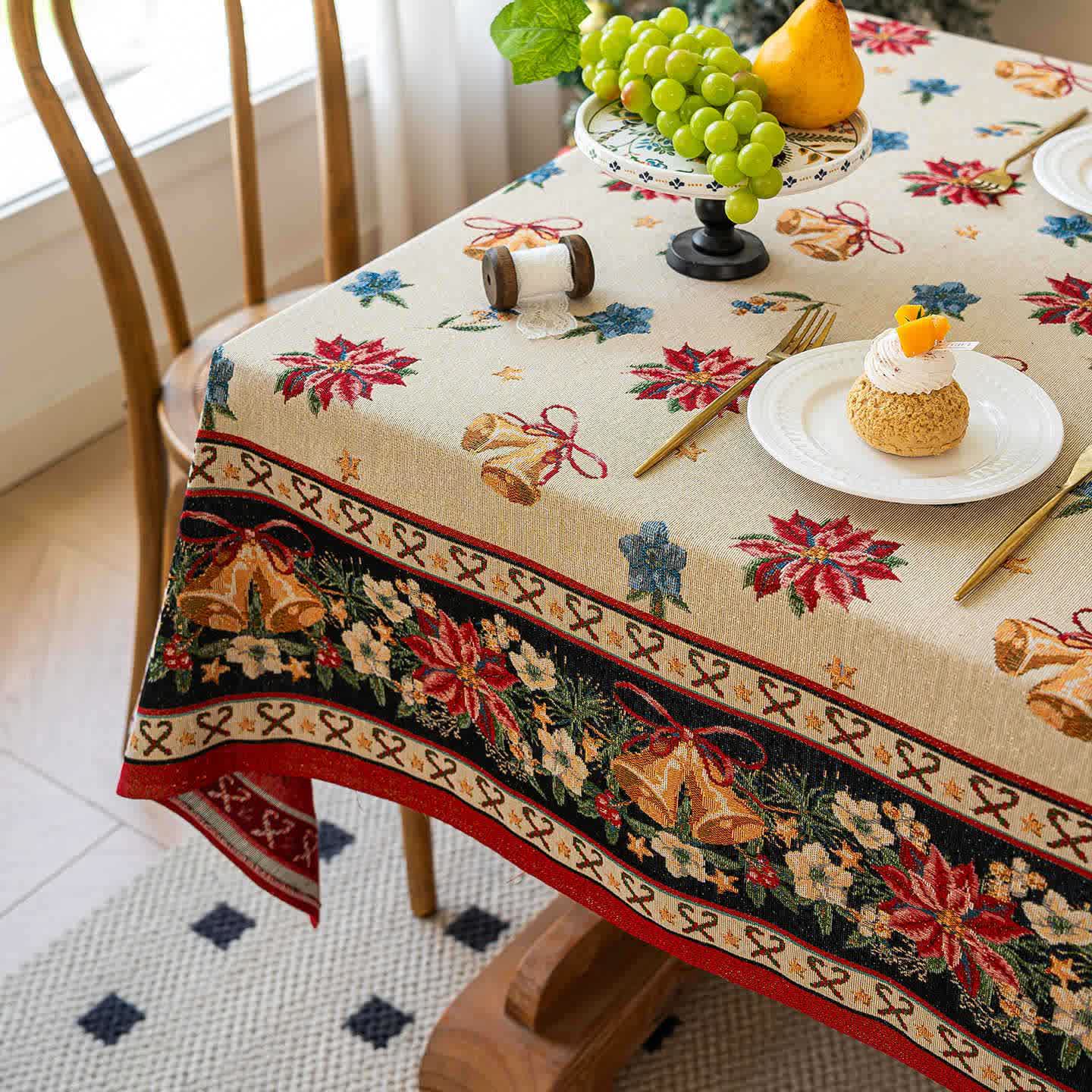 Brighthowl Christmas Bell Floral Jacquard Tablecloth