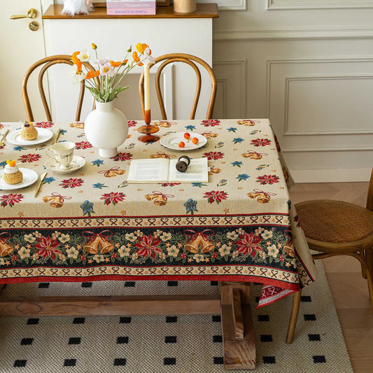 Brighthowl Christmas Bell Floral Jacquard Tablecloth