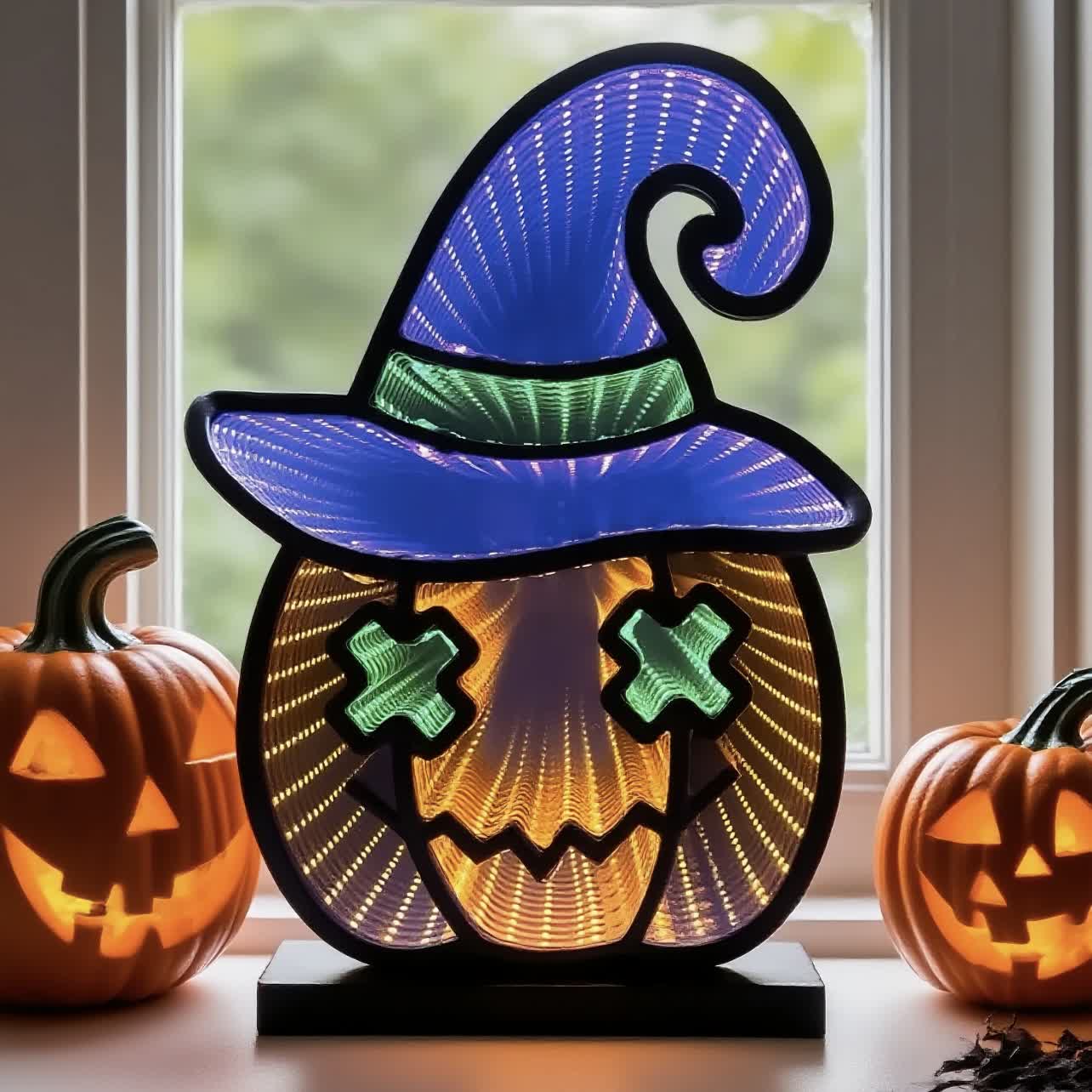 Brighthowl Halloween Infinity Lights Pumpkin with Hat