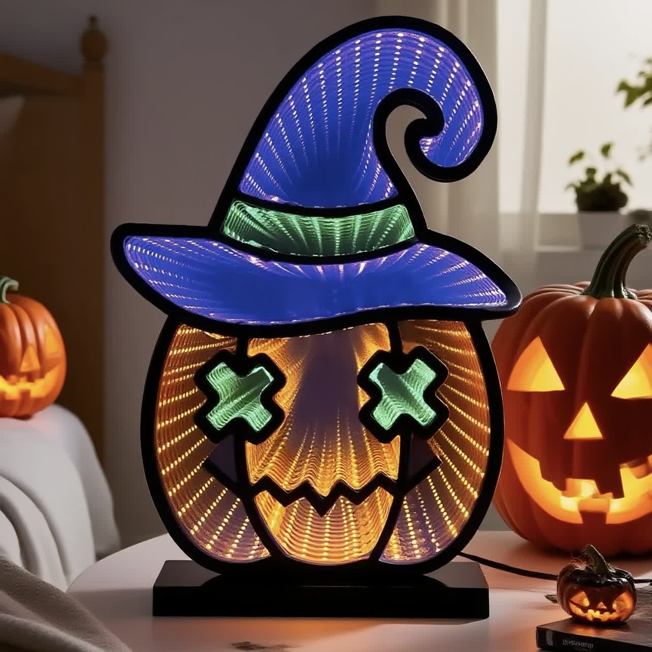 Brighthowl Halloween Infinity Lights Pumpkin with Hat