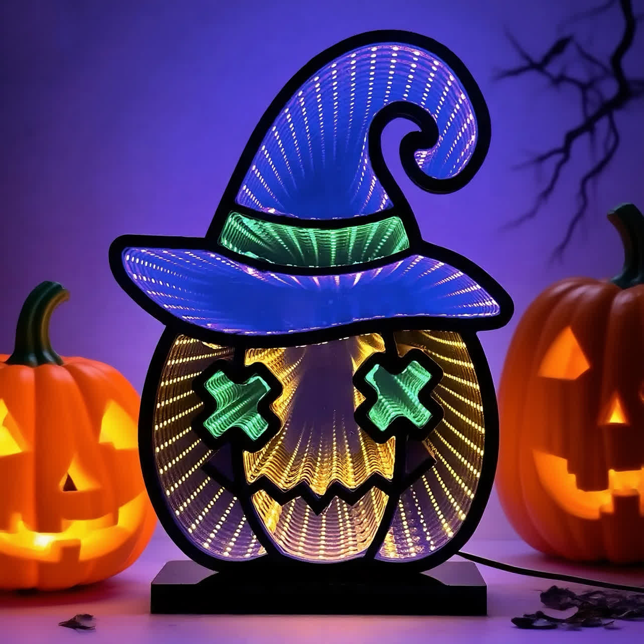 Brighthowl Halloween Infinity Lights Pumpkin with Hat