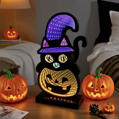 Brighthowl 3D Black Cat Pumpkin Infinity Lights