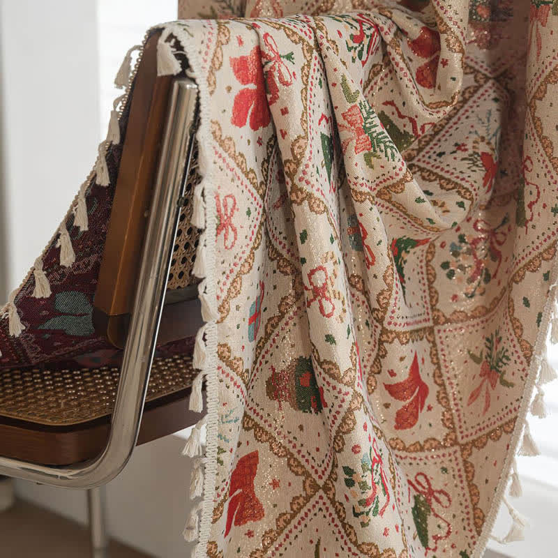 Brighthowl Christmas Tree & Bow Print Holiday Curtain