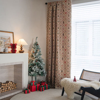 Brighthowl Christmas Tree & Bow Print Holiday Curtain