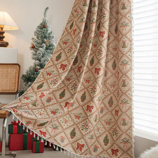 Brighthowl Christmas Tree & Bow Print Holiday Curtain