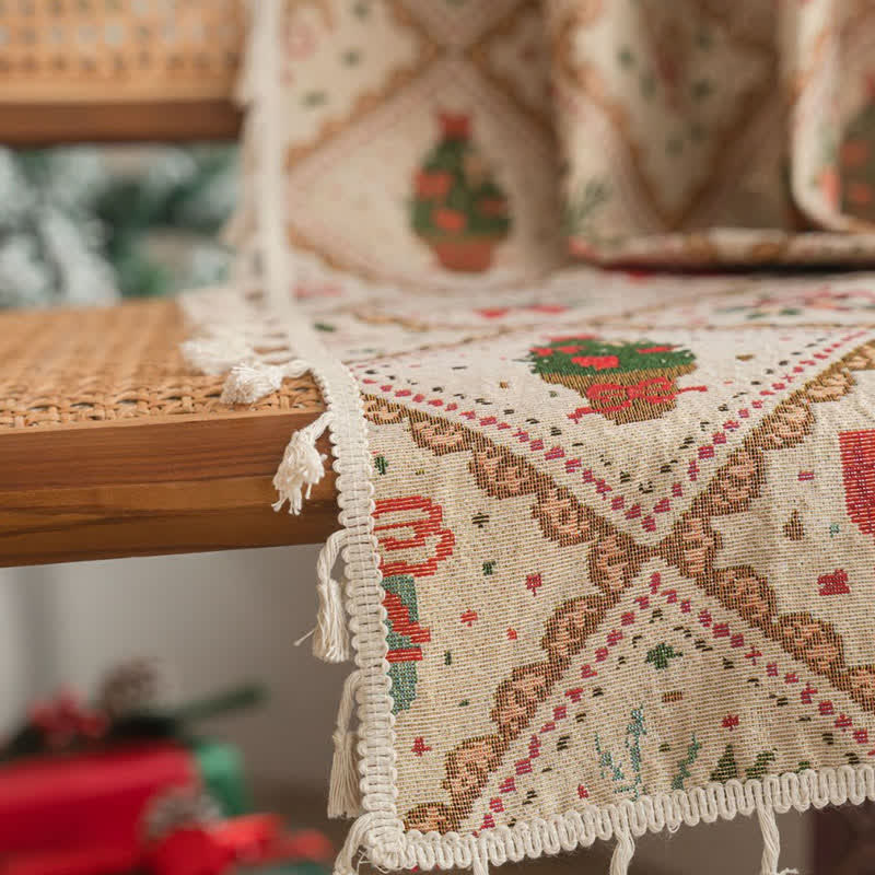 Brighthowl Christmas Tree & Bow Print Holiday Curtain