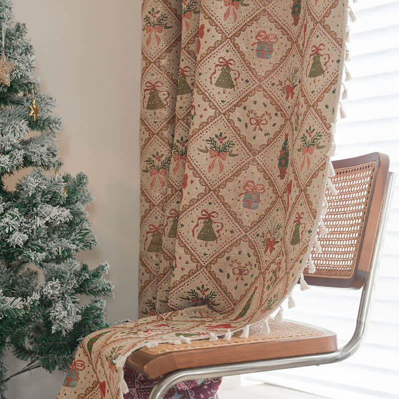 Brighthowl Christmas Tree & Bow Print Holiday Curtain