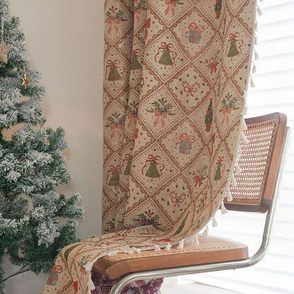 Brighthowl Christmas Tree & Bow Print Holiday Curtain