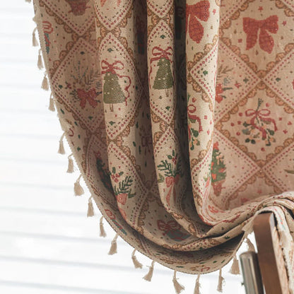 Brighthowl Christmas Tree & Bow Print Holiday Curtain