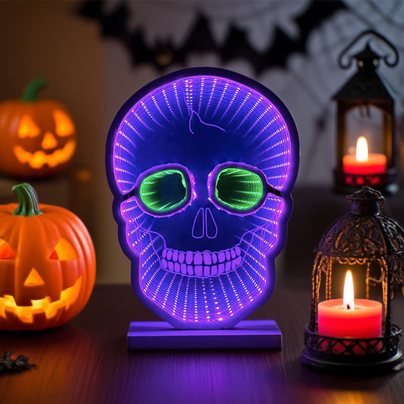 Brighthowl Halloween Skull Infinity Lights with Stand