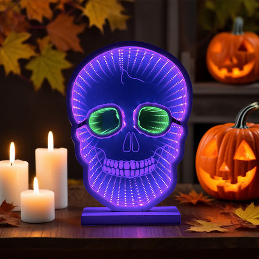 Brighthowl Halloween Skull Infinity Lights with Stand