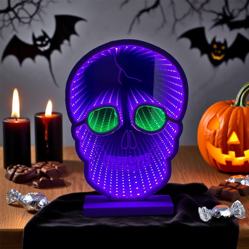 Brighthowl Halloween Skull Infinity Lights with Stand