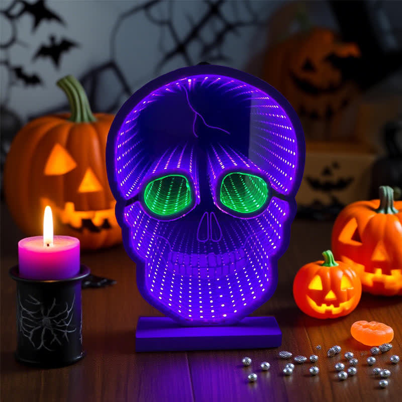 Brighthowl Halloween Skull Infinity Lights with Stand
