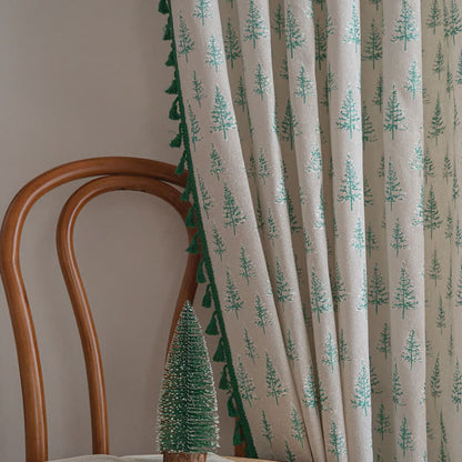 Brighthowl Green Fir Tree Print Curtain
