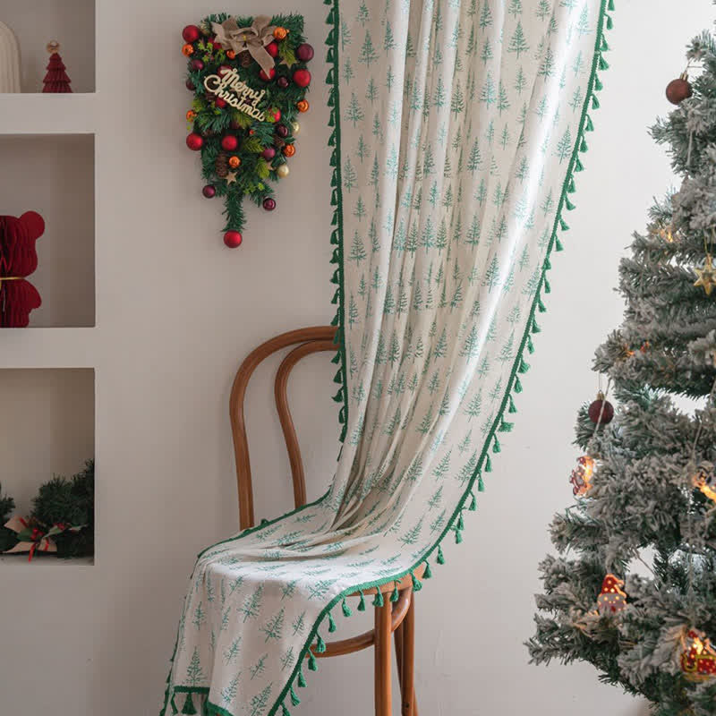 Brighthowl Green Fir Tree Print Curtain