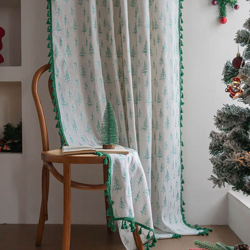Brighthowl Green Fir Tree Print Curtain